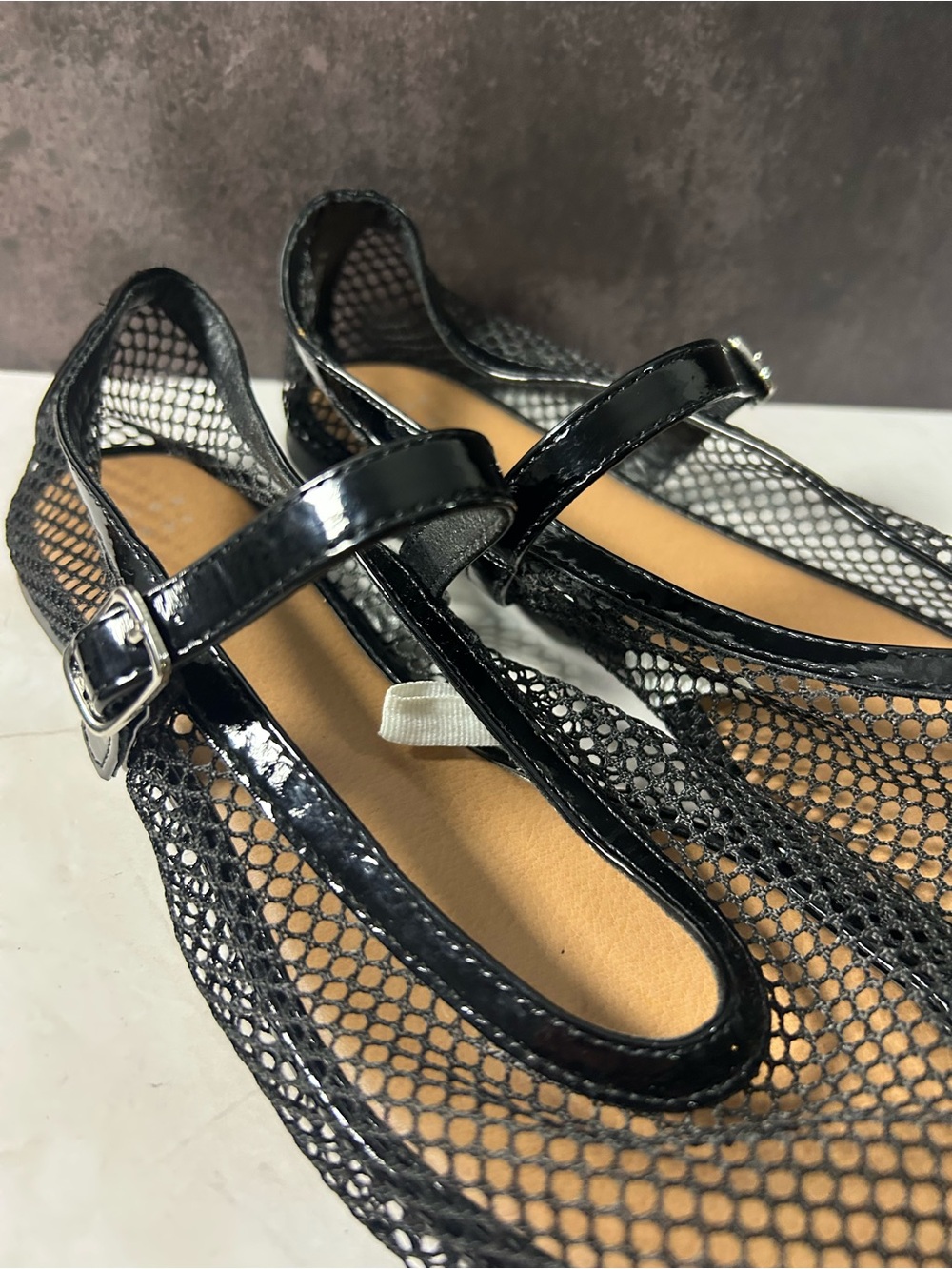 Black Mesh Mary Jane Flats - Picture 2 of 5